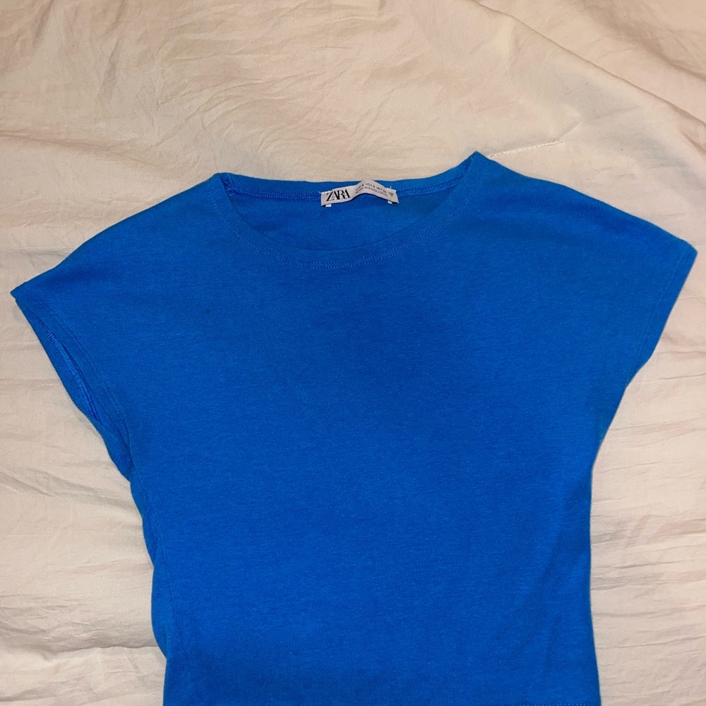 Zara Bright Blue Crew Neck Top